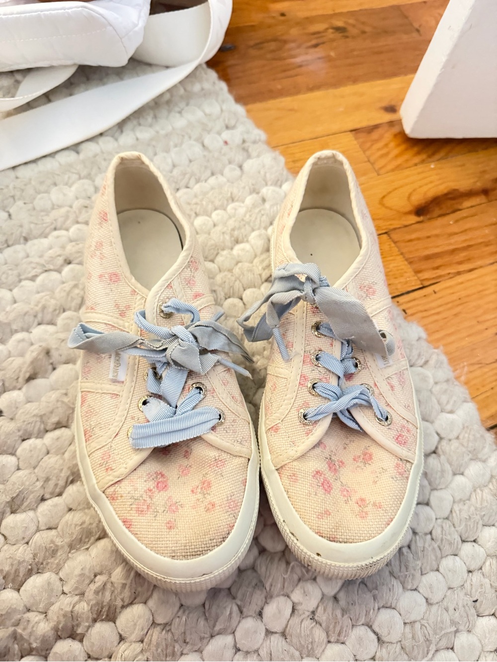 Superga x LoveShackFancy Sneakers with Pink Floral Print and Light Blue Laces